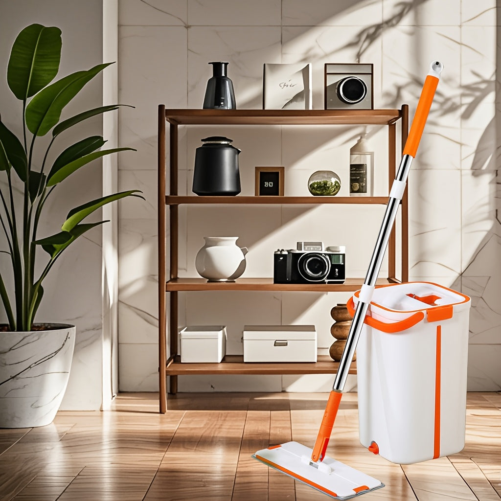 Get the best of both worlds with our 2-in-1 Dry and Wet Mop and Bucket Set Cleaner. This versatile household cleaning tool comes with 2 reusable mops and is suitable for use in the kitchen, bathroom, living room, and bedroom. No need to worry about