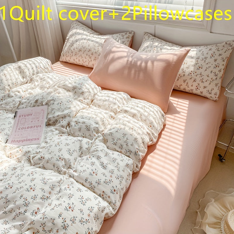 Introducing the new American-style small floral quilt cover set that is a hot-selling item across borders. This set includes one single quilt cover and two pillowcases featuring forget-me-not designs. Experience a comfortable and relaxing sleep with its