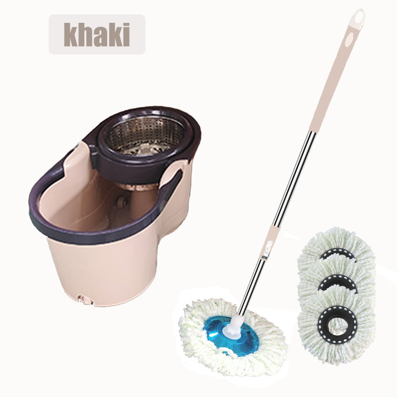 The Spin Mop and Bucket Set includes 6 pieces and comes with 4 Microfiber Heads. This manual floor cleaning system does not require electricity, making it easy to use. It features easy wringing and is suitable for the living room, kitchen, and bathroom.