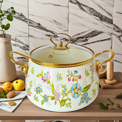 Elegant French Floral Enamel Stove Pot - Perfect for Induction Cooktops, No Electricity Needed - Ideal for Home Kitchen & Dining