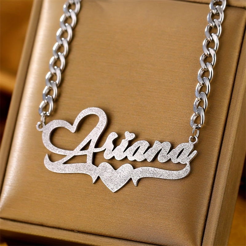 The Perfect Gift for Him: a Personalized Heart Pendant Necklace with a Customized Unique Shiny Name, on a Stainless Steel Cable Chain. Ideal for Birthdays, Anniversaries, and Other Special Occasions.