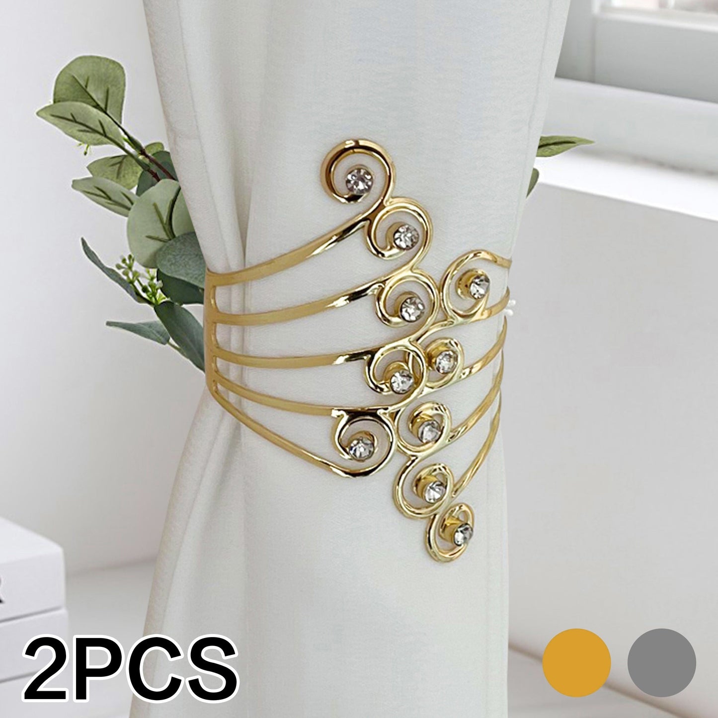 Add a touch of elegance to your home decor with these stunning Luxury Metal Gold/Silvery Creative Wings and Rhinestones Design Curtain Tiebacks. These Adjustable Skeleton Curtain Clasps are perfect for enhancing the look of your bedroom or living room