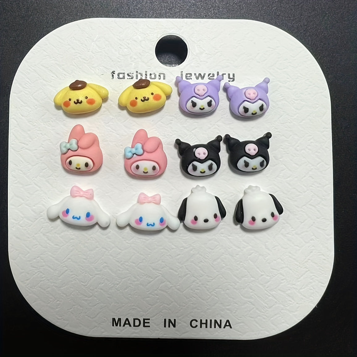 Adorable Cartoon Resin Earrings Set - 6 Pairs of Stylish Jewelry for Girls and Women, Feather-Free, Imported from China