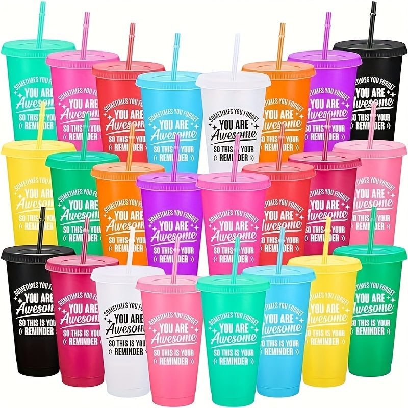 5-Pack of 24oz inspirational tumblers with lids and straws, hand-wash only cups, BPA & PVC free, rectangle sealable mugs for coworkers, teachers, employees.