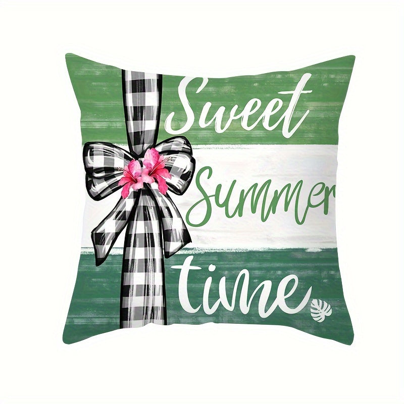 Brighten up your space with the "Sunshine on My Mind" Green Leaves Throw Pillow Cover. Measuring 43.99cm square, this pillow cover is made of stain-resistant polyester and features a hidden zip closure for easy removal and cleaning. Perfect for adding a