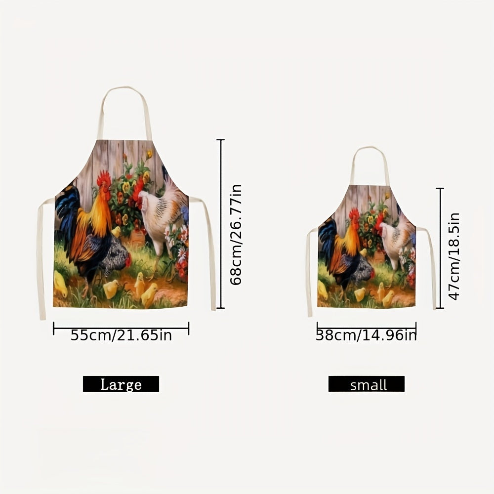 1pc Linen apron with soft rooster print, thickened cute waist design, perfect for fashion housework and kitchen tasks.