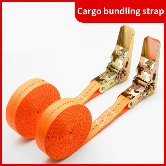 Durable ratchet cargo straps with metal buckle for cars and trucks.