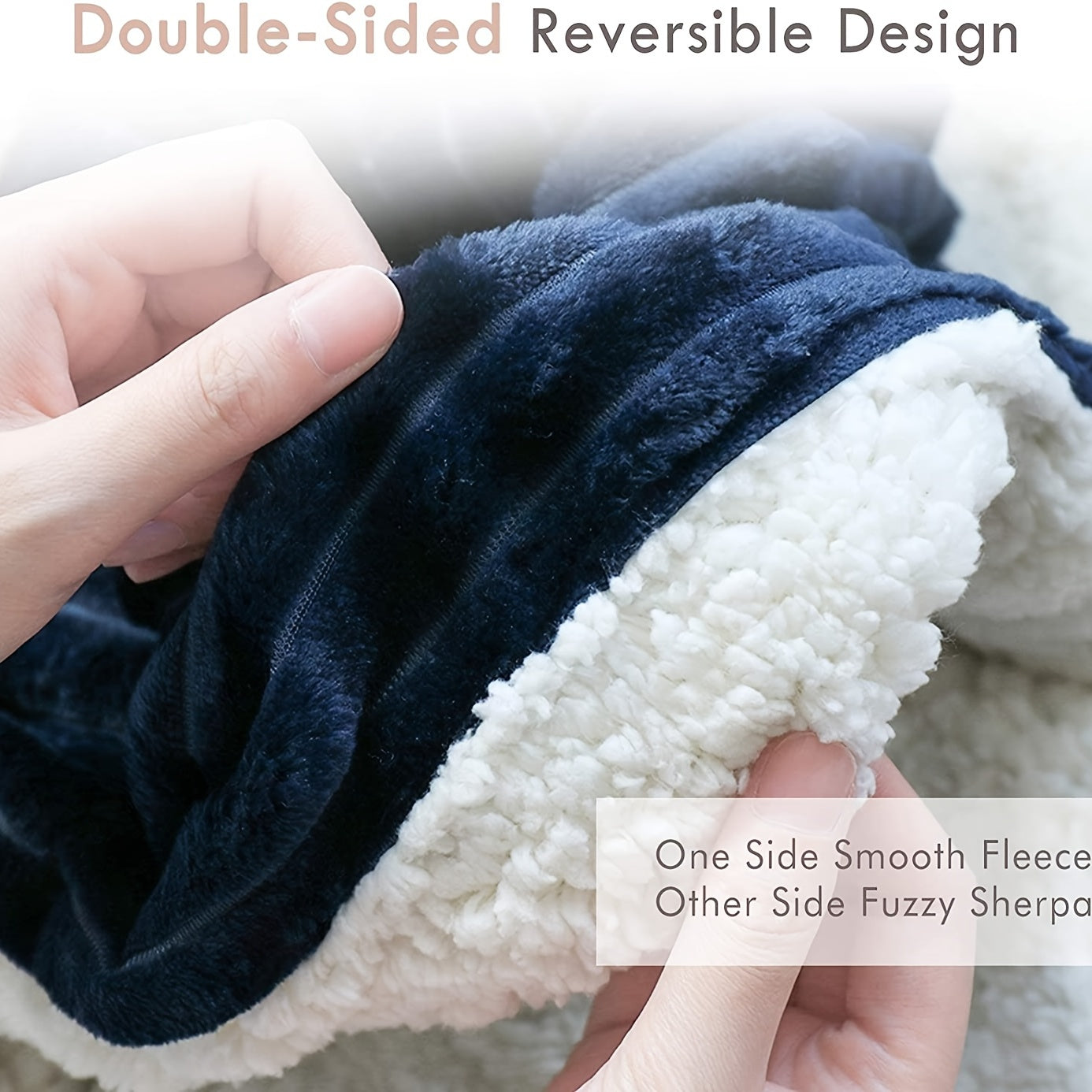 Soft and cozy reversible blanket in navy, perfect for infants, boys, and girls. This warm fleece blanket is thick and fuzzy with a sherpa lining, measuring 76.2cm x 101.6cm. A great gift idea!