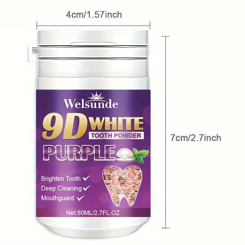 Purple tooth powder for men and women, offers fresh breath and travel convenience.