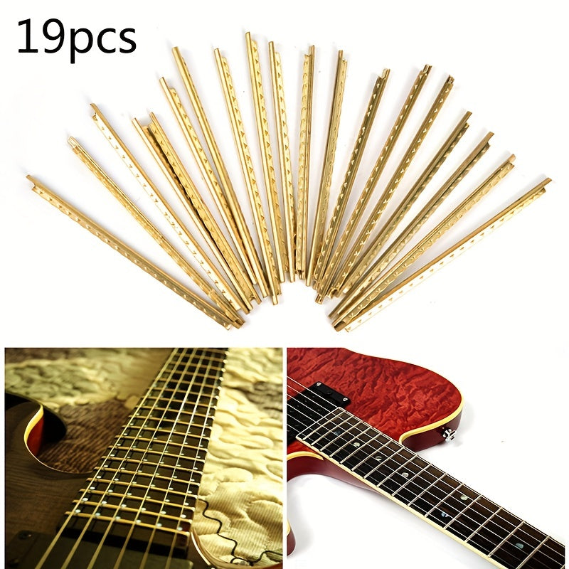 Brass fret wire set for acoustic & bass guitars, 19pcs with golden finish, 2.2mm width.