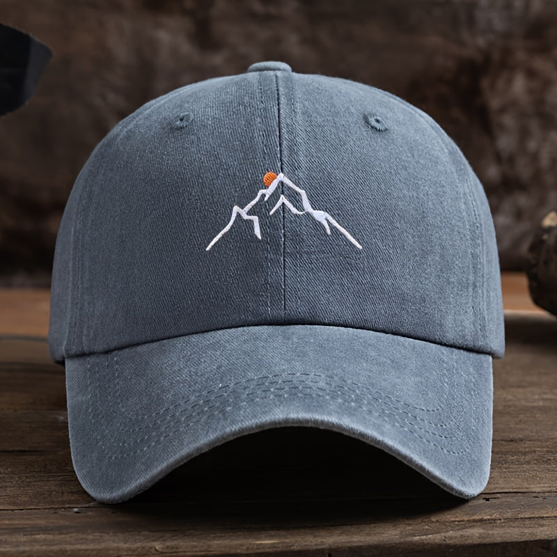 Embroidered Mountain Peak Baseball Cap - Adjustable, Curved Brim Ideal for Hiking & Fishing, Machine Washable