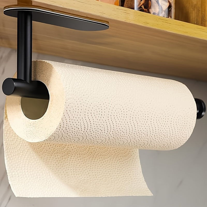 Paper Towel Holder for Under Cabinet Mounting, Versatile Silvery Design with Optional Drilled or Self-Adhesive Installation, Stainless Steel Holder for Paper Towel Rolls, Ideal for Kitchen, Pantry, or Bathroom Organizing