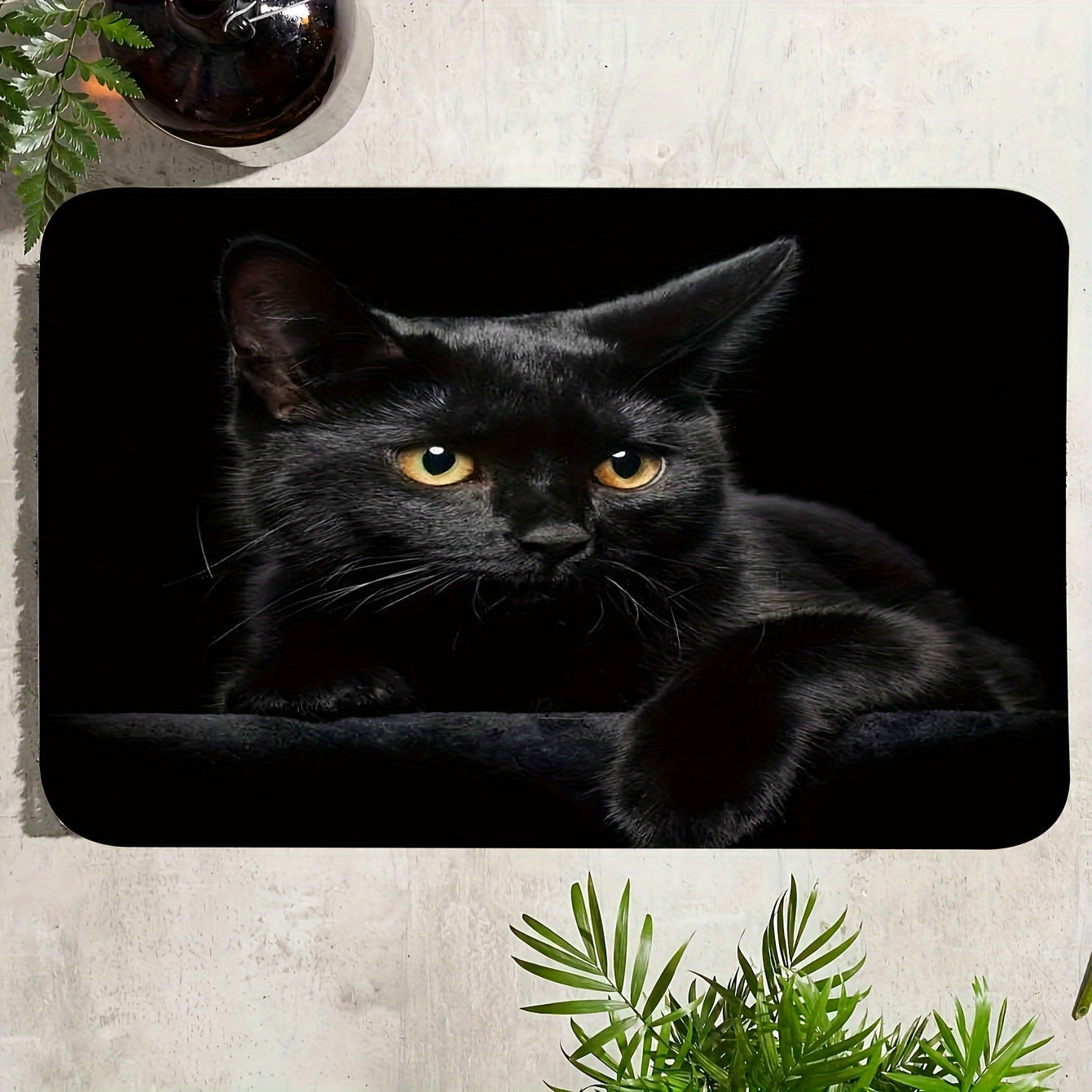 Black Cat Print Area Mat - 1 Piece, Non-Slip, Easy-to-Clean Polyester Floor Mat, Absorbent Entryway Doormat for Living Room, Bathroom, Nursery, and Hotel Decor - Ideal for Thanksgiving