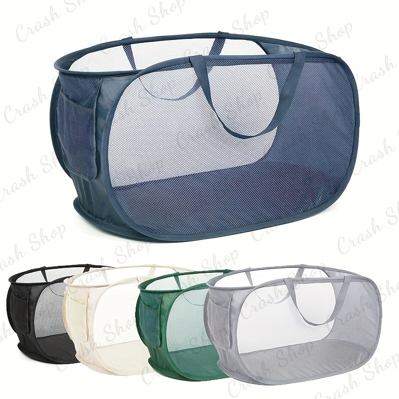 Sturdy Foldable Laundry Basket with Mesh Pop-up Hamper and Side Pocket, Reinforced Handles for Laundry and Holiday Gifts