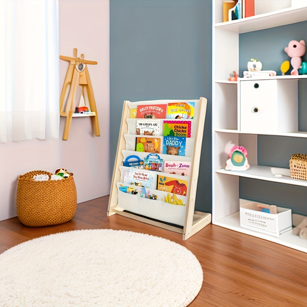 Adorable 5-Tier Wooden Children's Bookshelf - Ideal for Organizing Books in Nursery, Bedroom, or Living Room