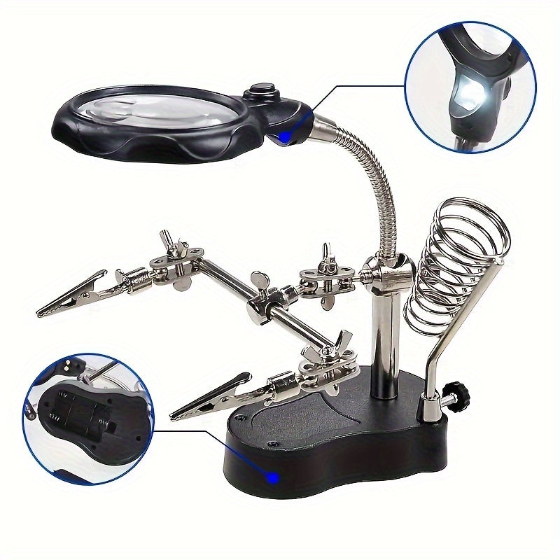 LED Magnifying Desk Lamp with Hand Repair Clip - Perfect for Jewelry, Miniatures, and Hobbyists