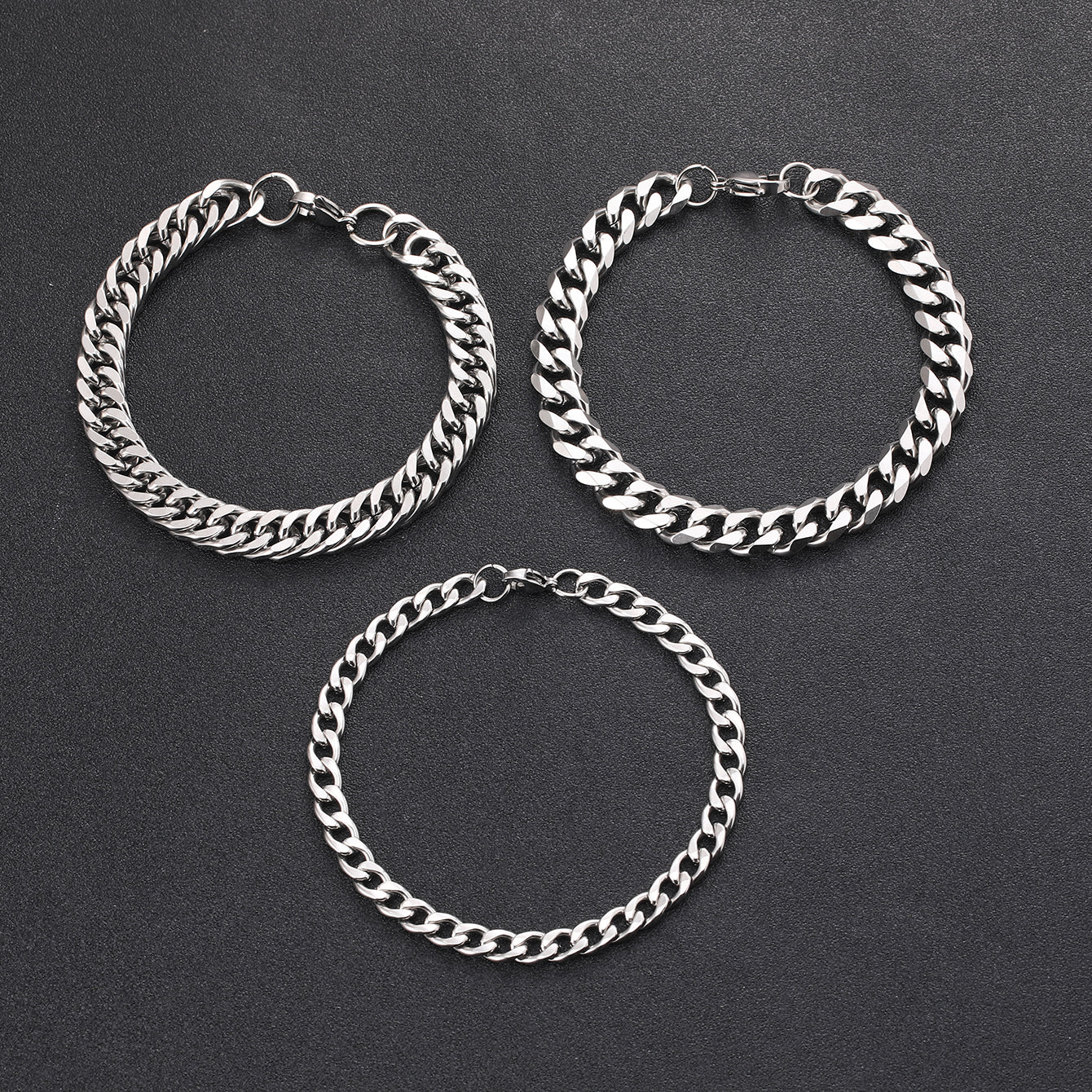 Three stainless steel chain bracelets for men