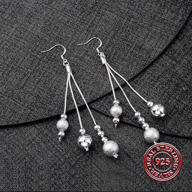 Drop earrings made of 925 sterling silver with a silvery tassel design, offering high quality and hypoallergenic jewelry for casual dating. Perfect for adding a touch of elegance to any female's outfit.