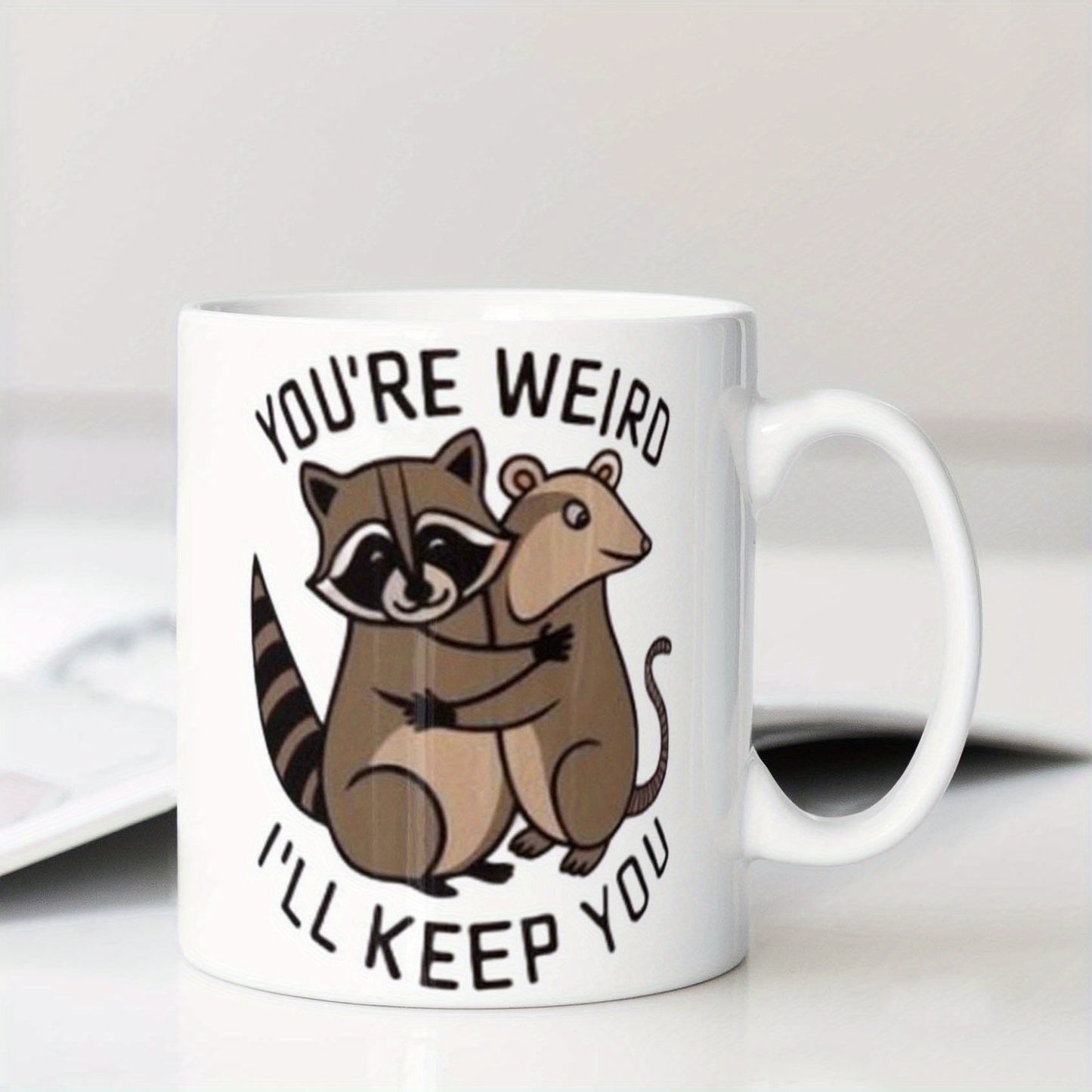 Adorable Raccoon Coffee Mug - Embrace Your Weirdness with this Quirky Ceramic Design, Ideal for Home or Office, with a Touch of Humor