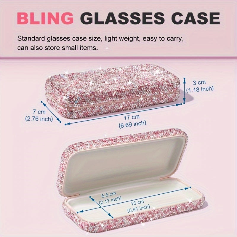 1 Piece of Sparkling Rhinestone Eyeglass Case, Plastic Glasses and Reading Glasses Holder, Eye-catching Storage Organizer Box for Eyewear