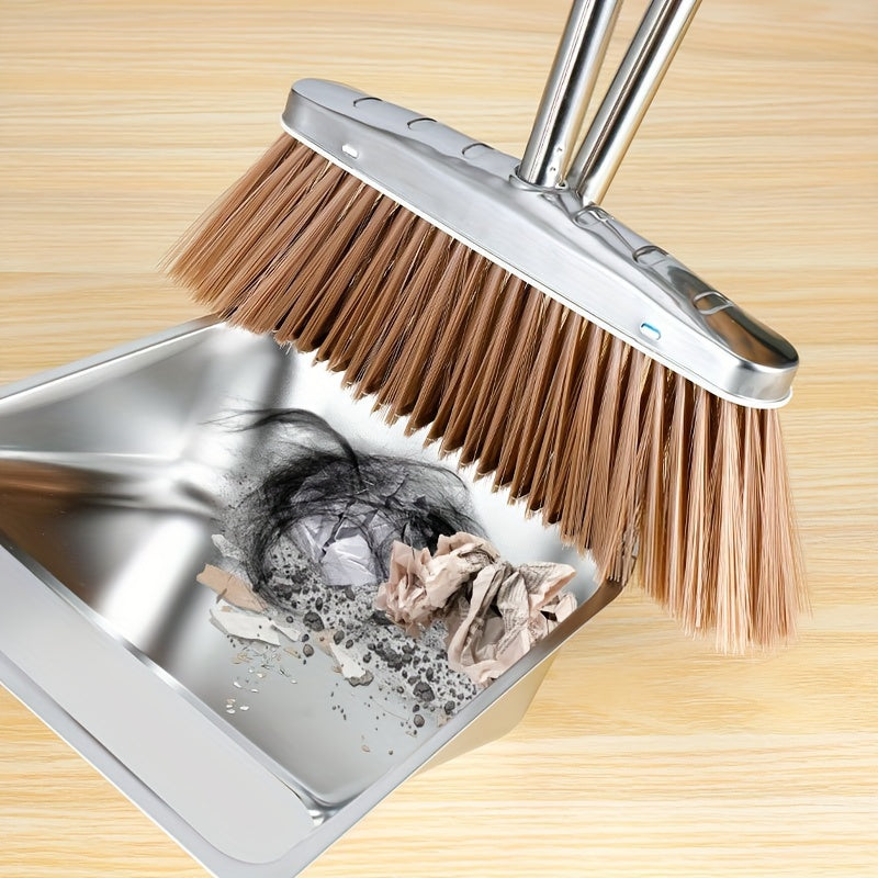 Heavy Duty Stainless Steel Broom and Dustpan Bundle - Long-lasting, Simple to Maintain for Household Cleaning in Various Areas such as Kitchen, Bedroom, Living Room, and Outdoor Environments