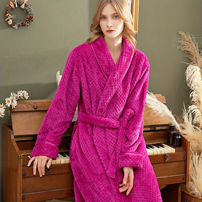 Thick, cozy couple's bathrobe with long sleeves for autumn and winter comfort.