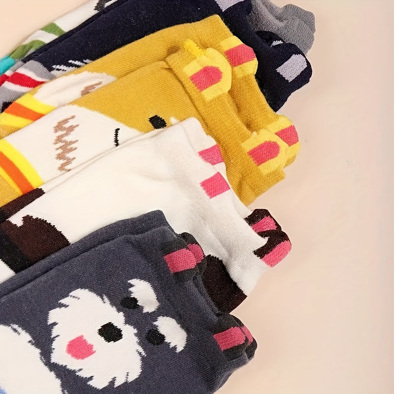 5 pairs of large size men's mid-calf socks in trendy Japanese Harajuku Academy style.