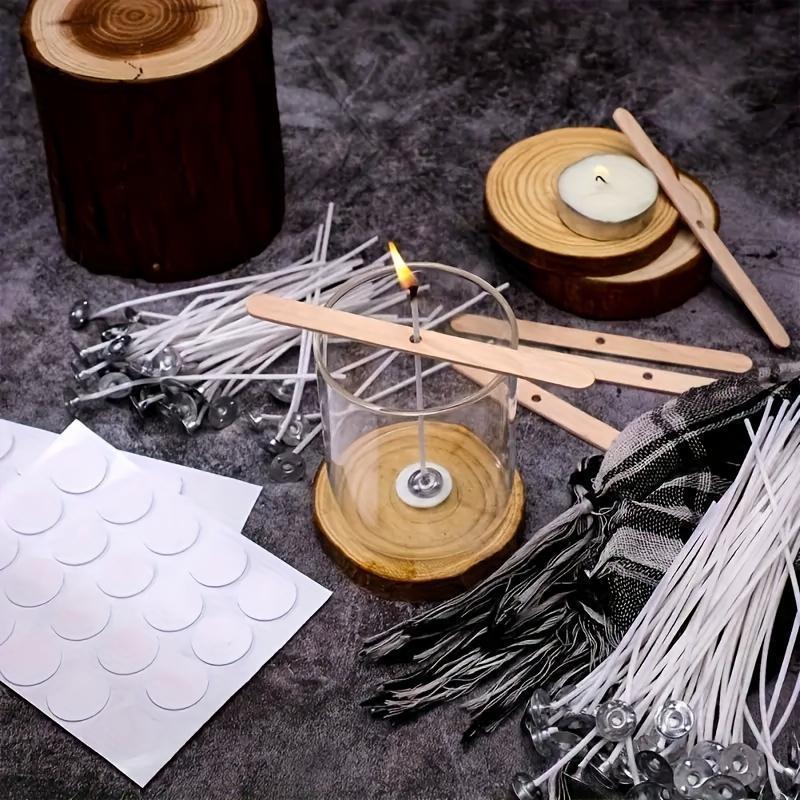 105-piece Candle Making Kit includes 50 14.99cm 40 Ply Wicks, 50 Candle Wick Stickers, and 5 Wooden Candle Wick Holders for Soy and Beeswax Candles.