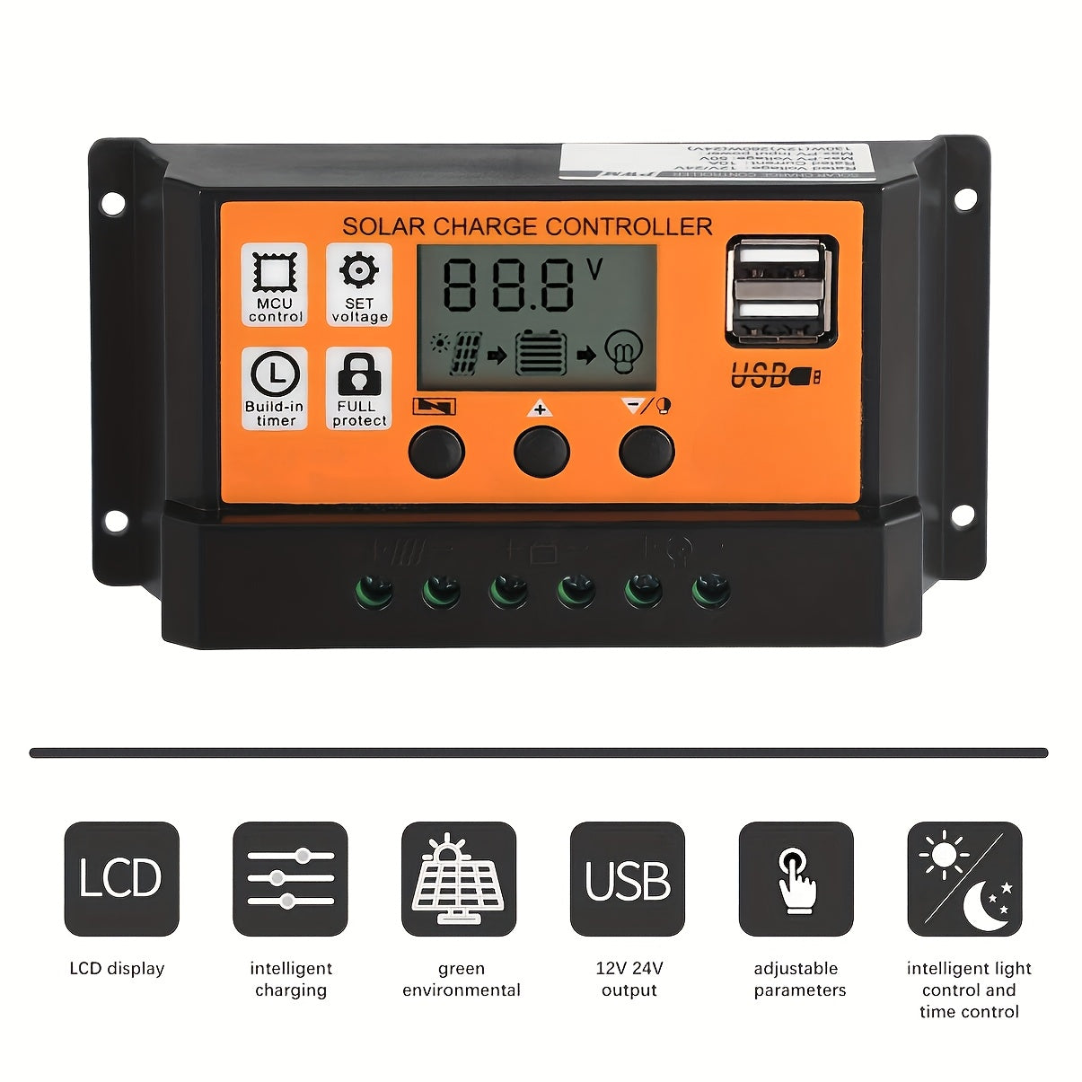 1pc Solar Charge Controller, 100A High Efficiency, 12V/24V Solar Panel Power Supply with 10A-100A Range, Hard-Wired, Accepts Below 50V, for Off-Grid Systems & Solar Panels.