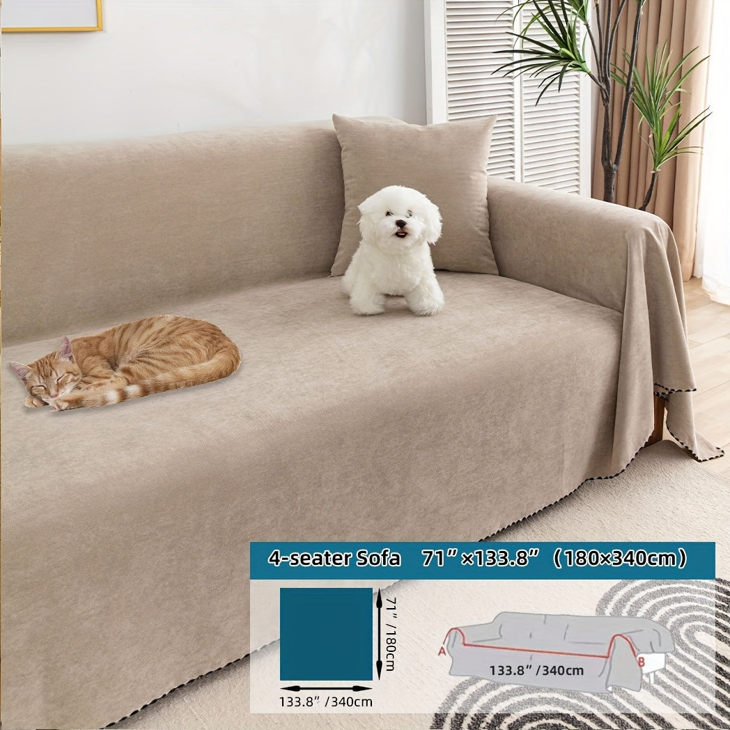 Multi-season, pet-friendly sofa cover with minimalist design protects against scratches, machine washable, ideal for L-shaped and single-seat sofas.