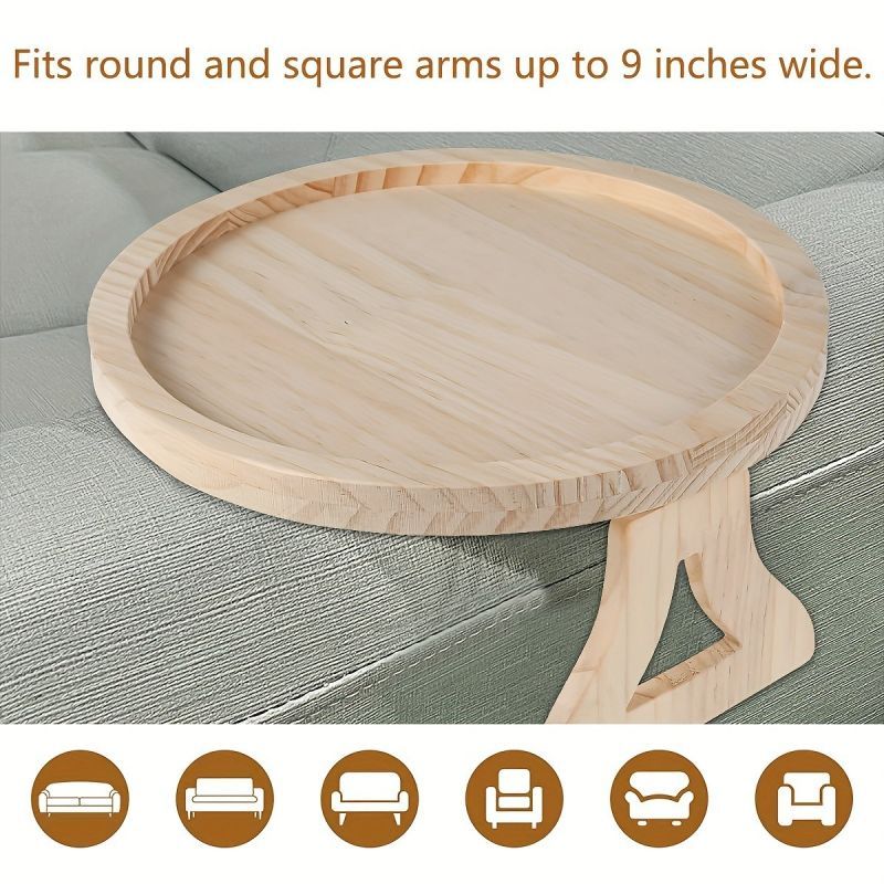 Bamboo Sofa Armrest Tray: A Round Fold-Out Side Table, Portable Wooden TV Table, and Drink Rack for Christmas & Halloween, Perfect for All-Season Use