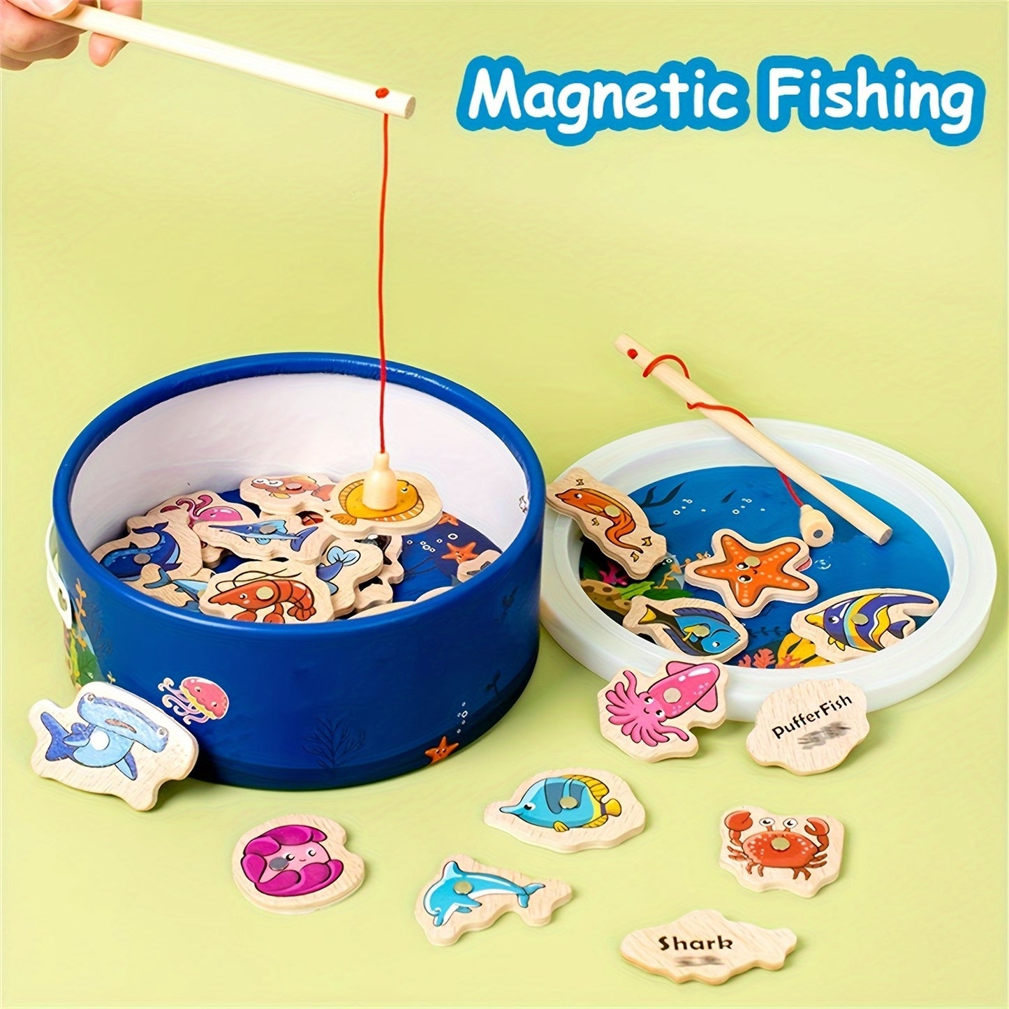 VPHWG Magnetic Wooden Fishing Game: Educational, Interactive, Colorful Marine Life Pieces, Ideal Birthday Gift.