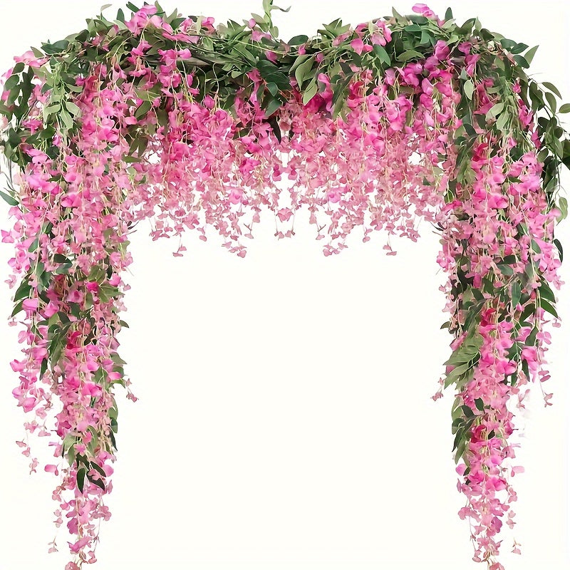 Zaphyron 4pcs Faux Wisteria Garland - 173.74cm Artificial Flower Vines, 12 Branches Each, Ideal for Home, Garden, and Outdoor Wedding Arch Decor.