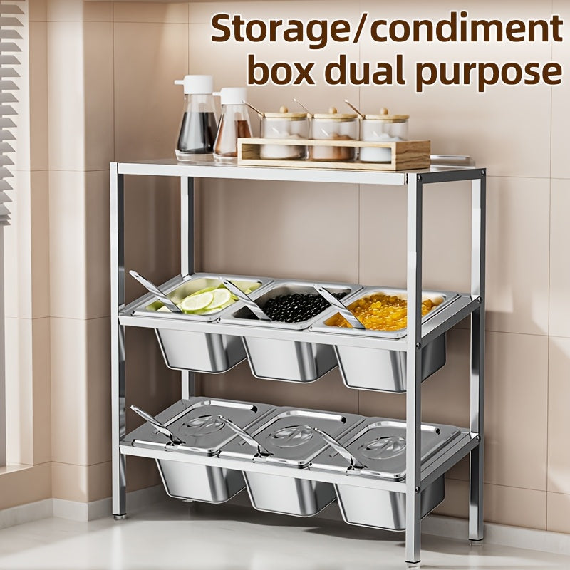 Durable Stainless Steel 3-Tier Kitchen Organizer with Lids - Ideal for Storing Spices, Fruits, and More | Efficient Countertop Storage Solution