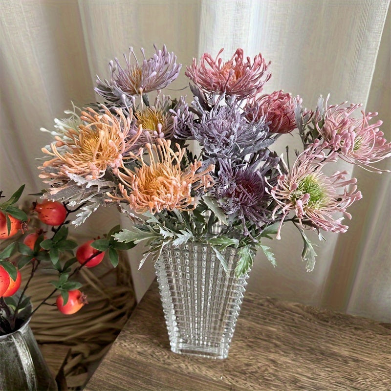 1 lifelike artificial chrysanthemum with 2 blooms - ideal for weddings, engagements, and home decor. Perfect for tabletops and photography props.