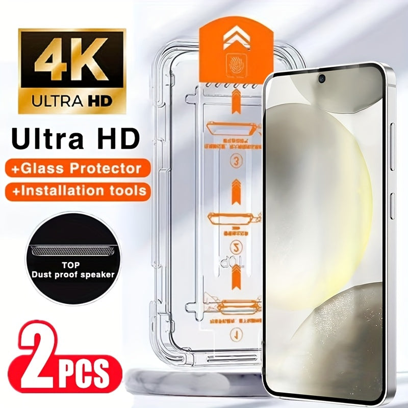 2pcs 4K Ultra HD Tempered Glass Screen Protector for Samsung Galaxy models, Glossy Finish, 9H Hardness, Scratch-Resistant, Anti-Fingerprint, with Dust-Proof Application Kit