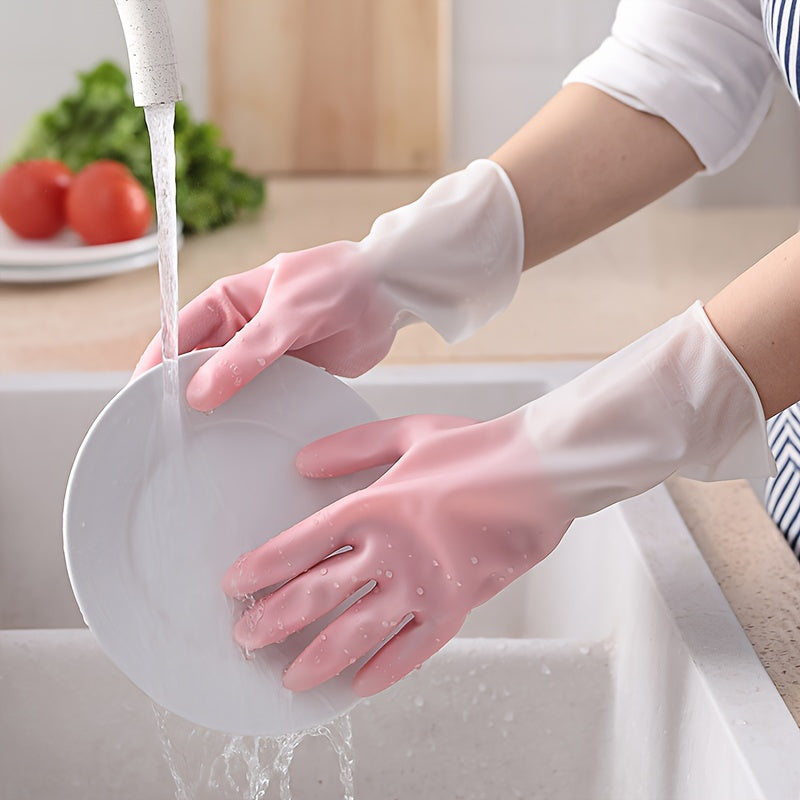 Three pairs of high-quality household cleaning gloves for premium protection. These waterproof kitchen gloves are perfect for dishwashing and other housework tasks. Their non-slip design makes them ideal for a variety of cleaning tasks, including laundry