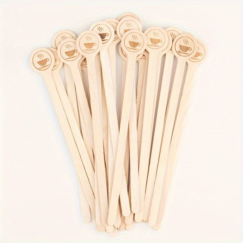 100pcs of high-quality biodegradable wooden coffee stirring sticks with round head, suitable for stirring 15.24 cm coffee, milk, cocktails, and tea in cafes. Disposable and environmentally friendly.