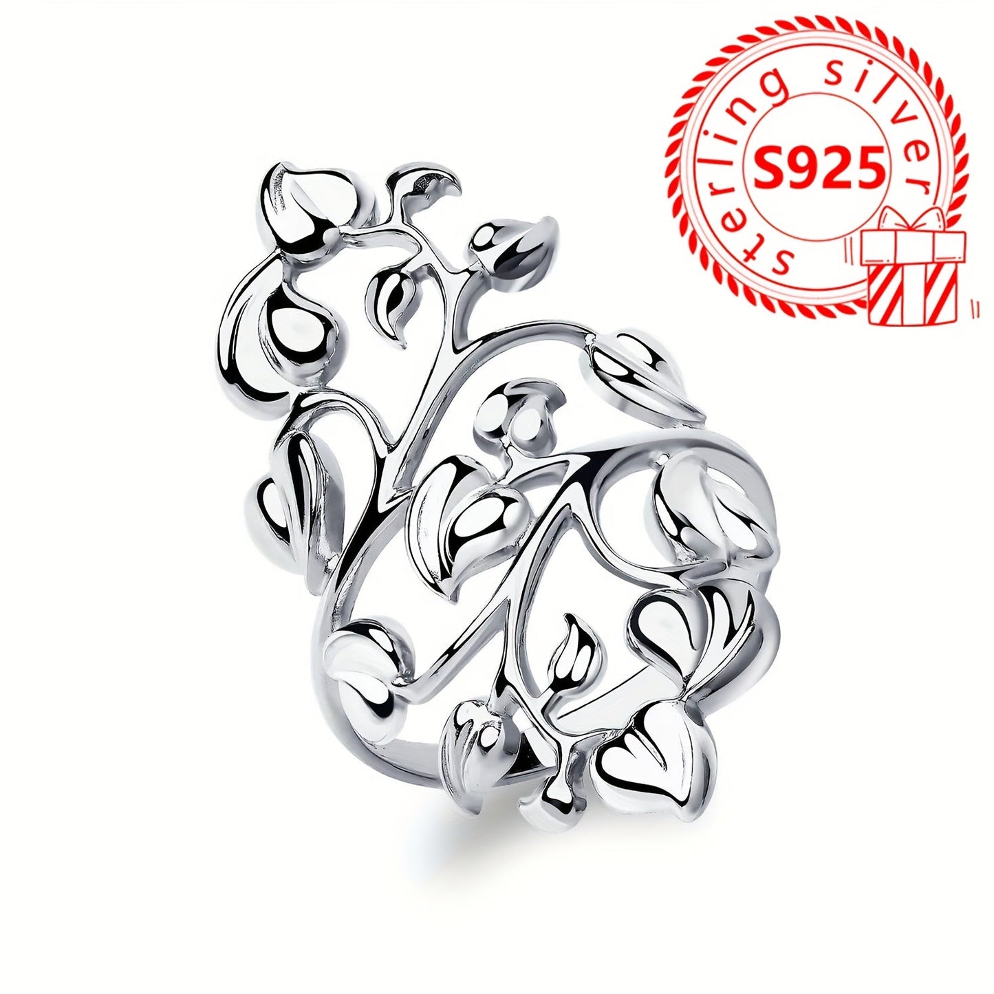 Beautiful S925 Sterling Silver Leaf Wrap Ring - Allergy-Free, Unique and Eye-Catching Design, Ideal for Both Everyday and Formal Wear, Long-Lasting and Comfortable Piece of Jewelry for Women, Lightweight at 4.1g, Great as a Gift, Stylish and Elegant Look