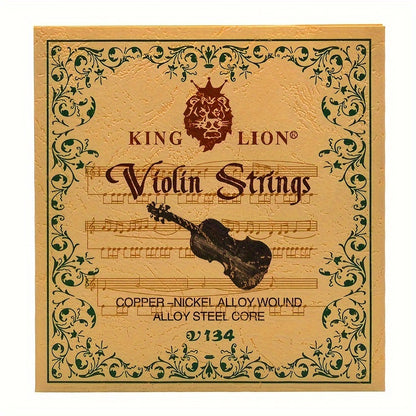 High-quality V134 violin strings designed for performance, with a steel core and white copper winding.