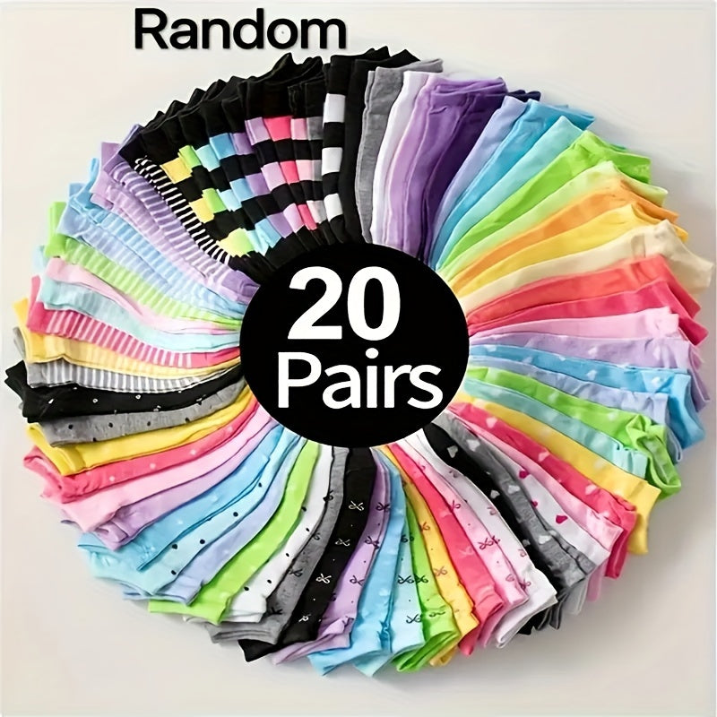 Set of 20 pairs candy-colored ankle socks for women, cute and breathable