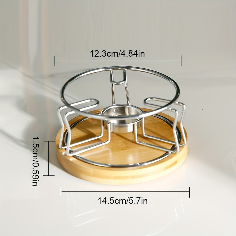 Stainless Steel Candle Holder with Wooden Base for Tea and Coffee Heating, Teapot and Beverage Accessories