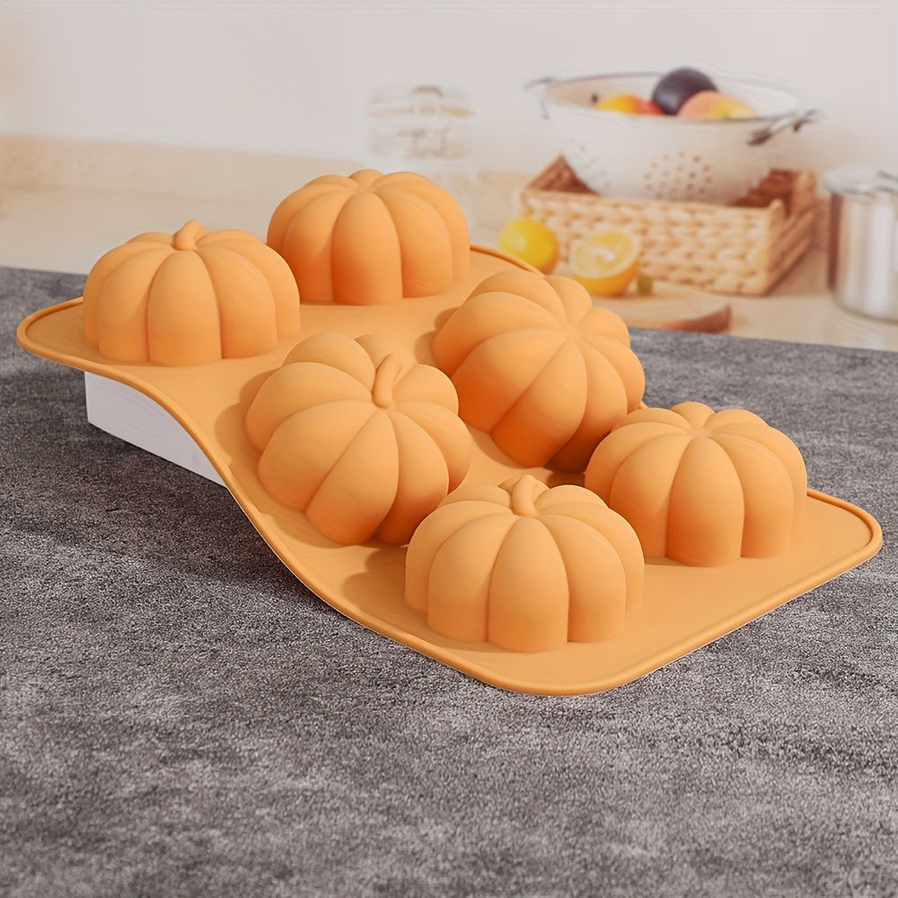 Silicone Pumpkin Mold with 6 Cavities for Halloween-themed Desserts and Crafts - Use for Pudding, Chocolate, Candy, Soap, Aromatherapy Candles, Polymer Clay, Ice Cubes, and more. Ideal for Cake Decorating and Baking - Perfect addition to your Kitchen