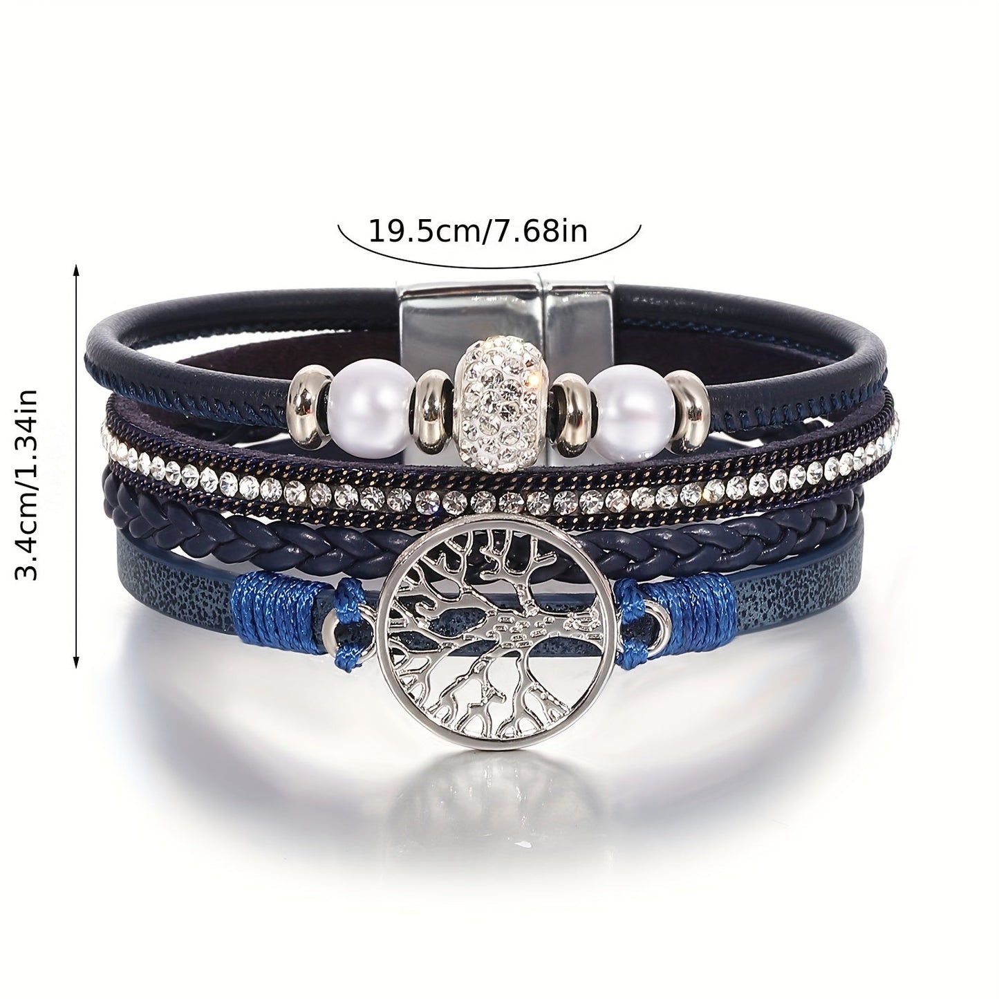 Chic Multi-Layer Faux Leather Wristband with Tree of Life Charm and Sparkling Rhinestones, Perfect for Everyday Wear or as a Thoughtful Birthday/Friendship Gift - Set of One