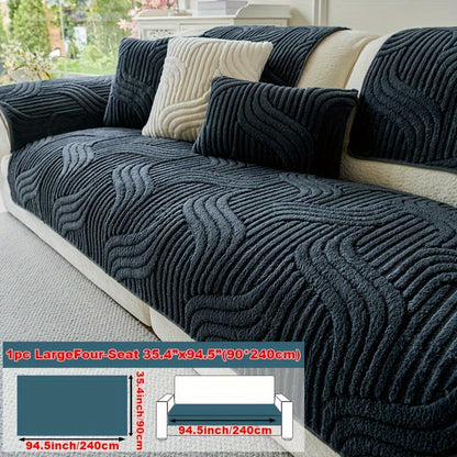 Plush non-slip sofa cover made of pet-friendly breathable polyester fabric. Modern luxury design suitable for living room, bedroom, or office. Machine washable and available in 250-300g square kilogram weight.