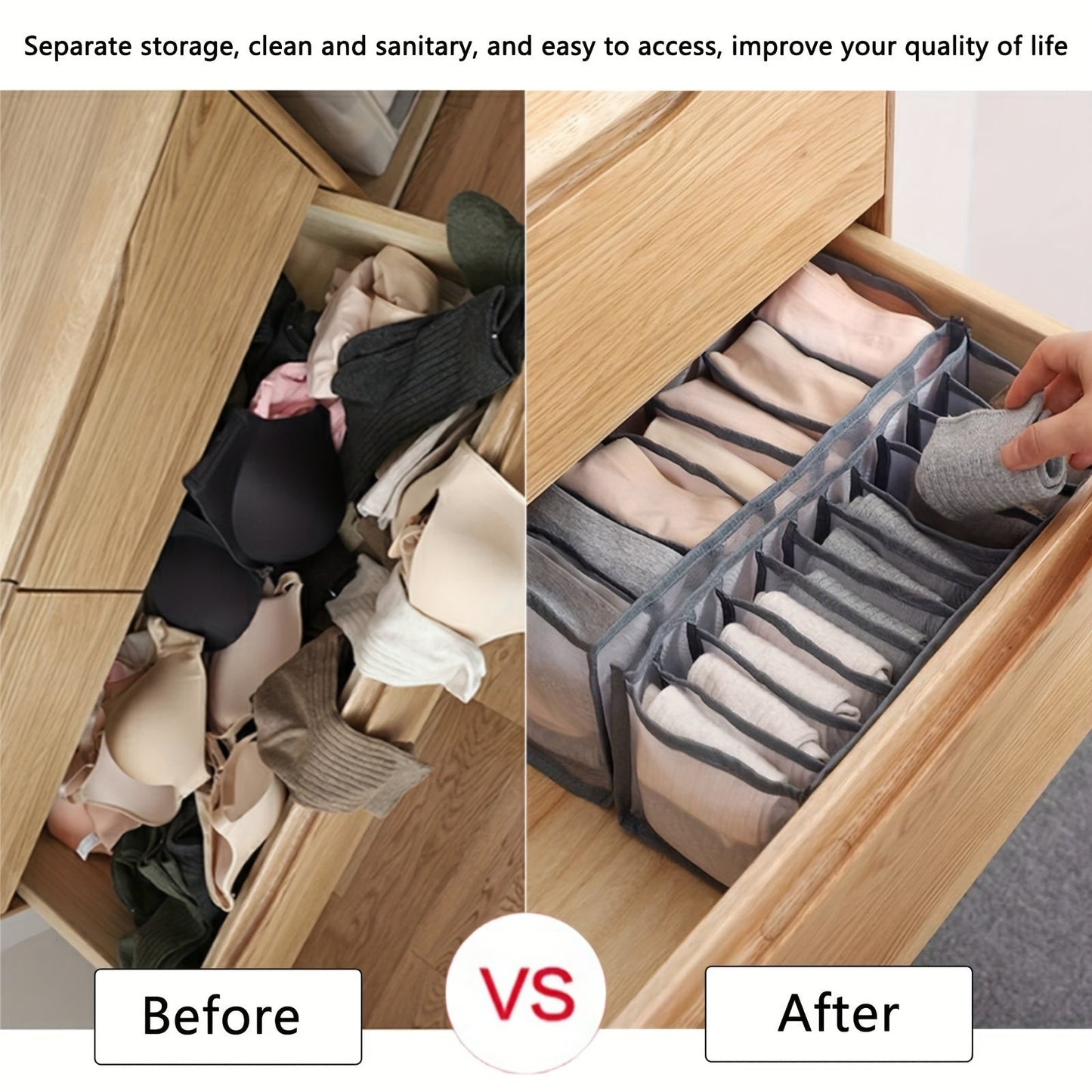 6 Pieces of Foldable Underwear Storage Dividers: Closet Organizers for Bras, Panties, Ties, Socks, Scarves, and Clothes - Includes 6, 7, and 11 Cell Options - Lightweight and Easy to Use