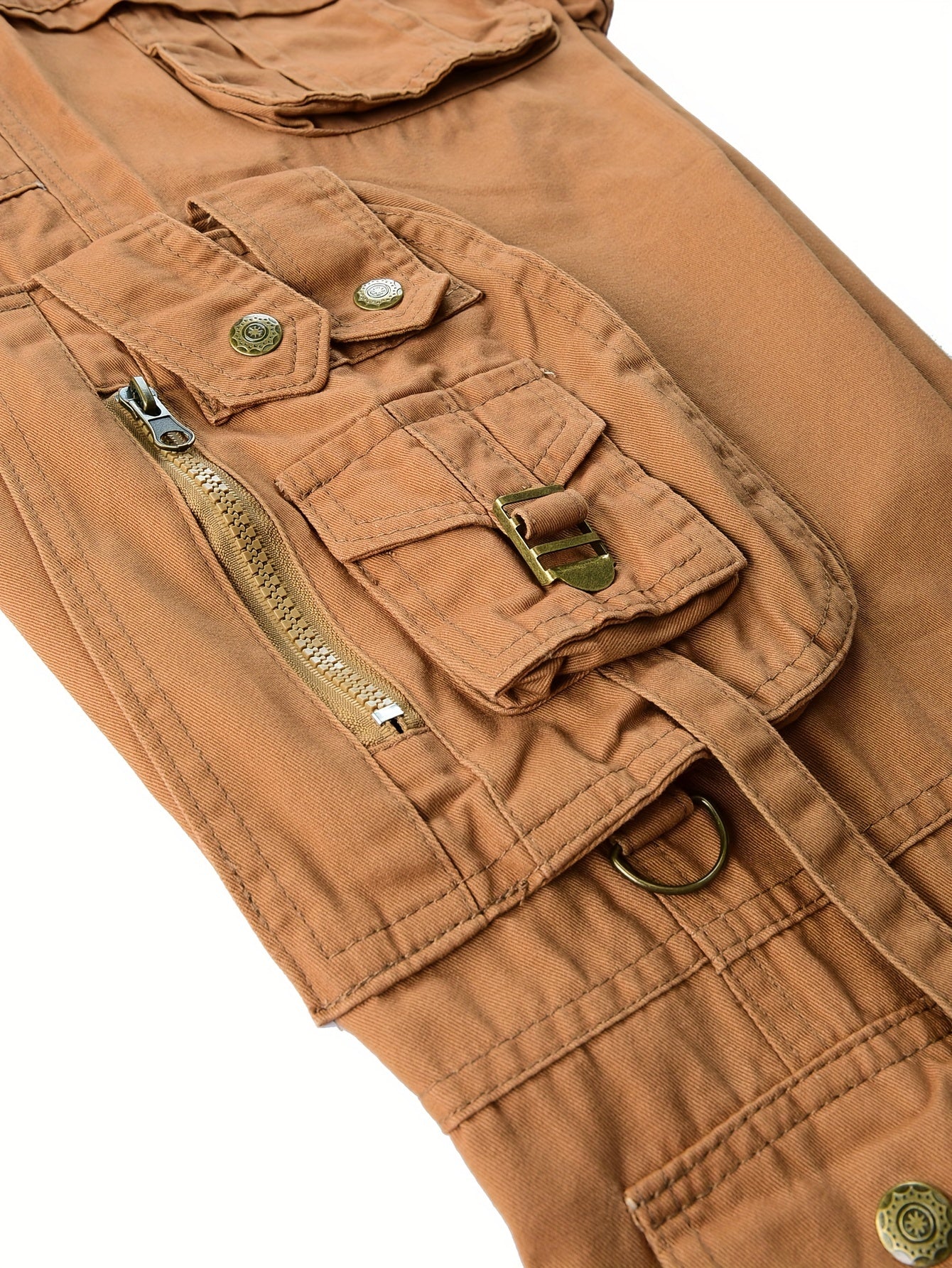 Men's vintage heavy-duty cotton cargo pants with multiple pockets, zipper fly, and loose fit for all-season work wear.