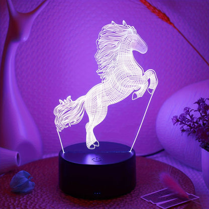 The 1pc Plug-in 3D Night Light is a creative jumping horse decoration for desks or bedrooms.