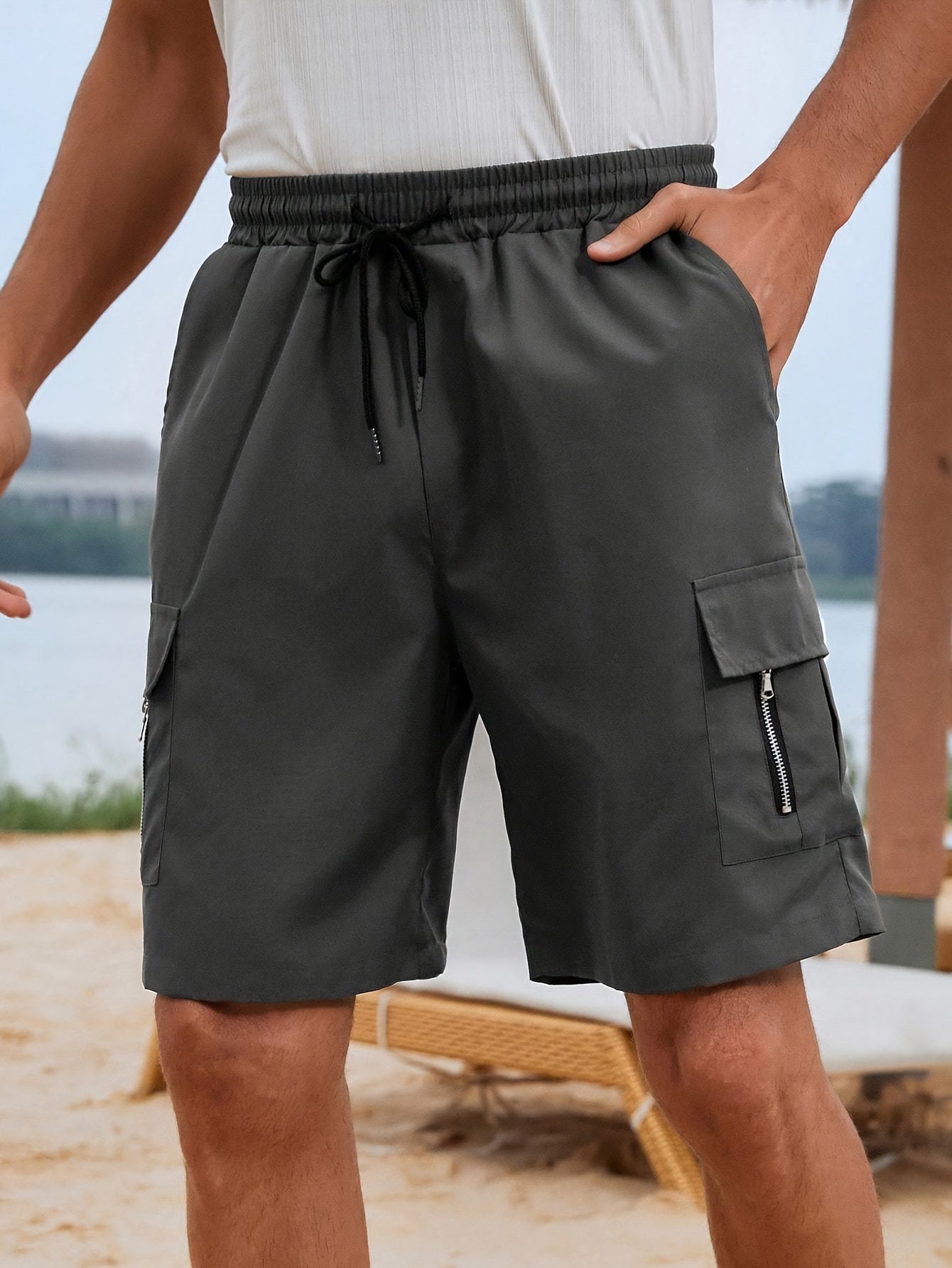 Men's plus size cargo shorts in durable woven fabric with pockets, drawstring waist, and machine-washable design.