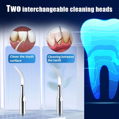 1 Портативный Удалитель Зубного Налета с Подсветкой, Перезаряжаемый Набор, 2 Заменяемые Насадки, 5 Уровней Скорости, Мгновенно Удаляет Налет и Грязь.